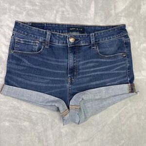 AEROPOSTALE Midi Cuffed Jean Shorts Size 12 Blue Denim